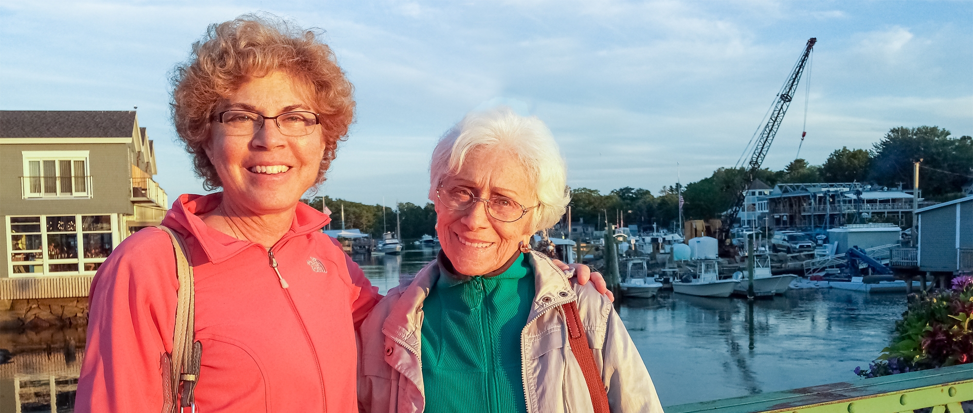 Image of Diane Charlebois and her mother outside on a bridge.