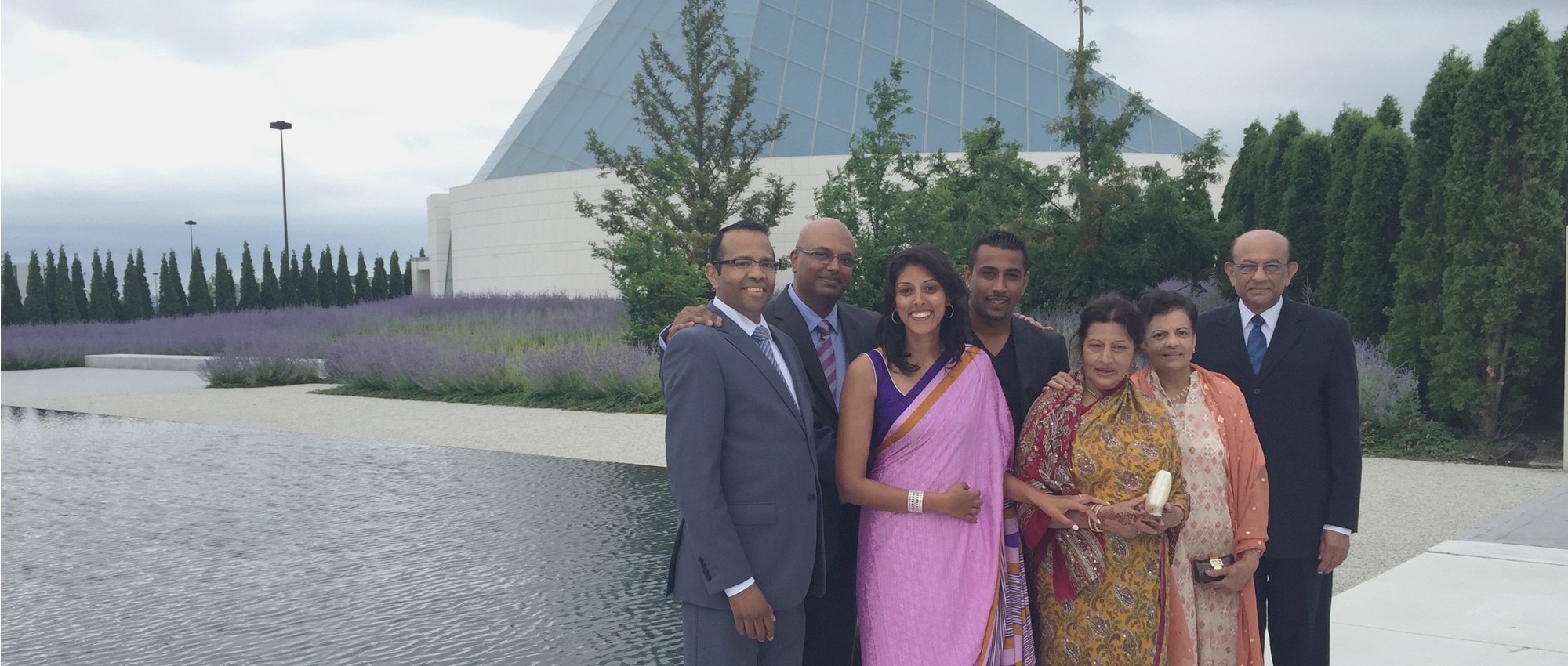 Salim Amlani and his family outside Ismaili Centre in Toronto in 2016