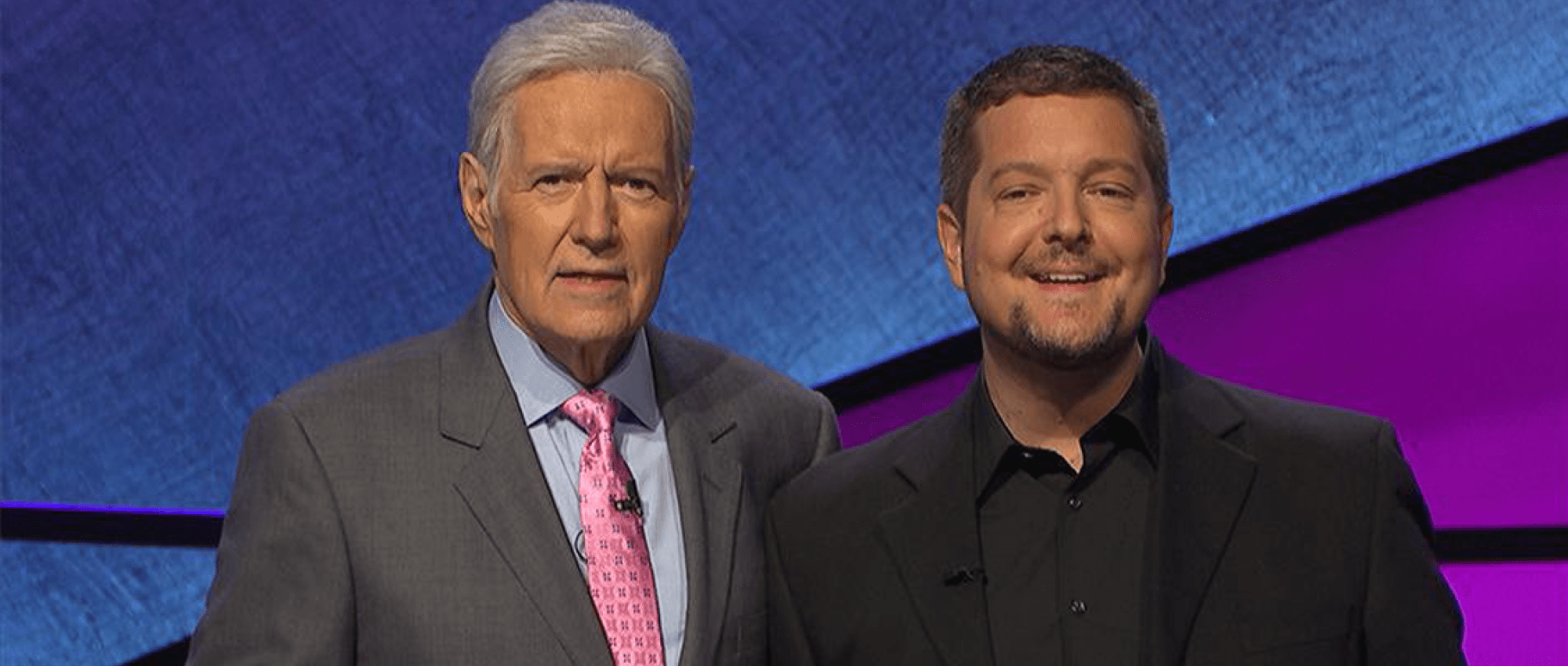 Kris Prue and Alex Trebek