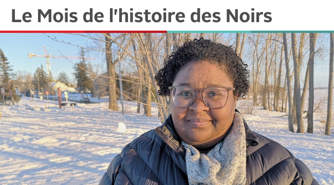 Élodie Guitteaud, a Black employee at Canadian Blood Services poses outside by the snow.