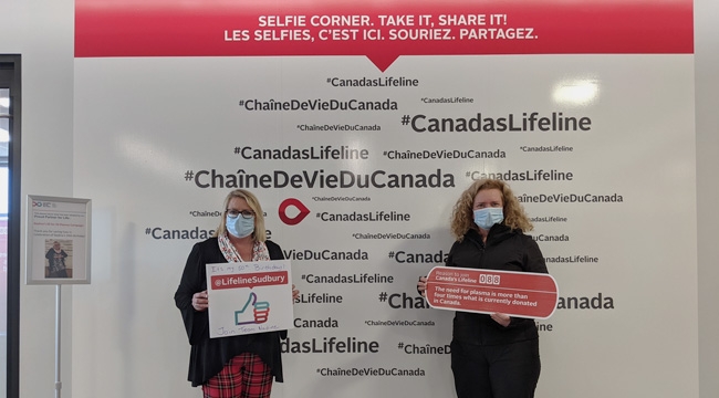 Nadine Law and her friend Lynne Raven Fahey at a plasma donation event in Sudbury.